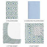 Caribbean Joe 6-Piece Sheet Set with Cooling Pillowcases, 10-inch Deep Pockets, Tropical Beach Coastal Design, Full, Seaweed Trellis CARIBBEAN JOE