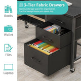 Rolling Teacher Desk with File Drawer & Privacy Panel, 47" Mobile Computer Desk with 3 Storage Drawers on Wheels, Modern Office Desks with File Cabinet for Classroom & Home Office, Black WINAZ