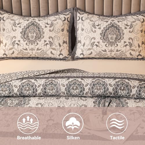 BEITE FIBER Nordic Style King Size Quilt Comforter Bedding Set -3 Pieces Red Quilts (1 Quilt, 2 Pillow Shams) Bedding Set, All Season Lightweight Bedspreads Sleep Companion(Grey) BEITE FIBER