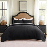 EverGrace Luxury Velvet Quilt Bedding Set King Size 3 Pieces with Pillow Shams, Soft Cross-Stitch Velvet Comforter Set, Lightweight Coverlet Bedspread for All Seasons, Black EverGrace