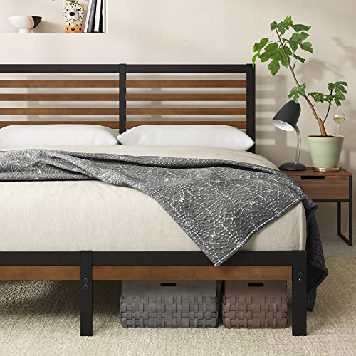 Zinus Kai Bamboo and Metal Platform Bed Frame with Headboard / No Box Spring Needed / Easy Assembly, Queen, Brown