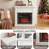 TRJQBCC 41" Electric Fireplace with Mantel, Freestanding TV Stand w/ 23" Fireplace Insert, 1400W Electric Fireplace Heater, Realistic Stacked Stone Surround & 3D Analog Flamefor Living Room(White) TRJQBCC