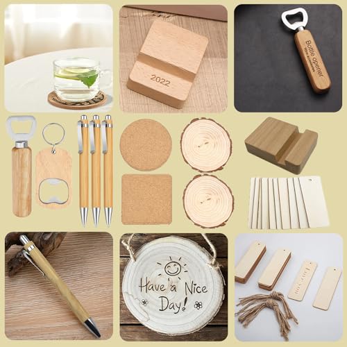144 PCS Laser Engraving Material Kit, 29 Kinds of Laser Engraving Supplies Including Acrylic, Wood, PU Leather, Glass, Metal, Rock, Fabric, Rubber Materials for Laser Cutter Engraver Mossaestheticoy
