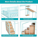 Ball & Cast Heavy Metal Full Size Loft Bed with Desk & Wardrobe,Bed Frame w/Built-in Staircase and Storage Rack,Gaming Bed w/Full-Length Guardrail,Space-Saving Bedroom Furniture for Adults,Green Ball & Cast