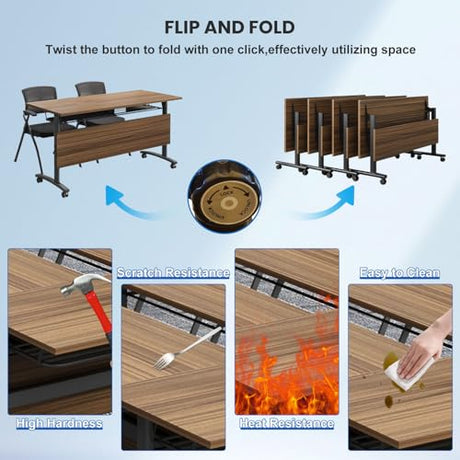 Mobile Conference Table,Modular Meeting Seminar Table,Portable Rolling Conference Training Table with Silent wheels,Folding Flip Top Conference Room Tables for Office,Classroom,Meeting (8pcs, 47.2in) Relgix