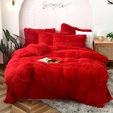 MorroMorn 5 PCS Shaggy Duvet Cover Bedding Set - Long Faux Fur Luxury Ultra Soft (Red, Full/Queen) MorroMorn