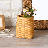 hanging wicker basket Hand-Woven Wood Storage Basket Portable Wall Hanging Flower Basket Organizer Fruit Vegetable Rattan Box Home Decoration Height 6.1in Koolouispoper
