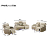 Toseslo Power Recliner Sofa Set with Drop-Down Table, 3-Piece Leather Reclining Sofa Sectional Couches, Living Room Furniture Sets, Reclining Sofa with Cup Holders/Storage Console for House(Beige) Toseslo