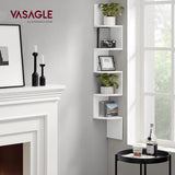 VASAGLE Corner Shelf Wall Mount, 5-Tier Floating Corner Bookshelf, Plant Shelf for Bedroom, Living Room, Bathroom, Home Office, Cloud White VASAGLE