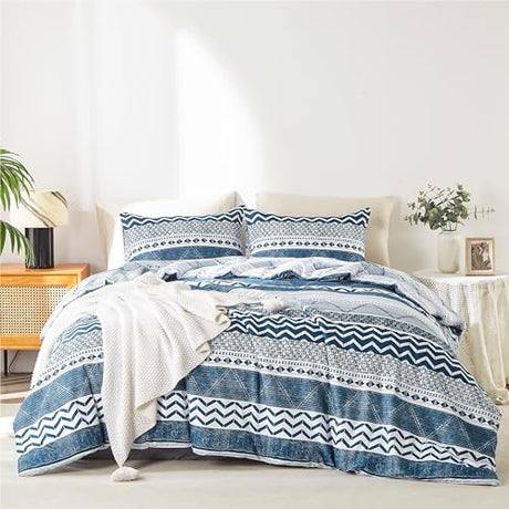 BOLINLIVING Twin Comforter Set Kids, Boho Stripe Comforter Set Twin Size, Twin Bed in a Bag Soft Bohomian Bedding Lightweight Breathable for All Seasons (Blue 66×90 inch) BOLINLIVING