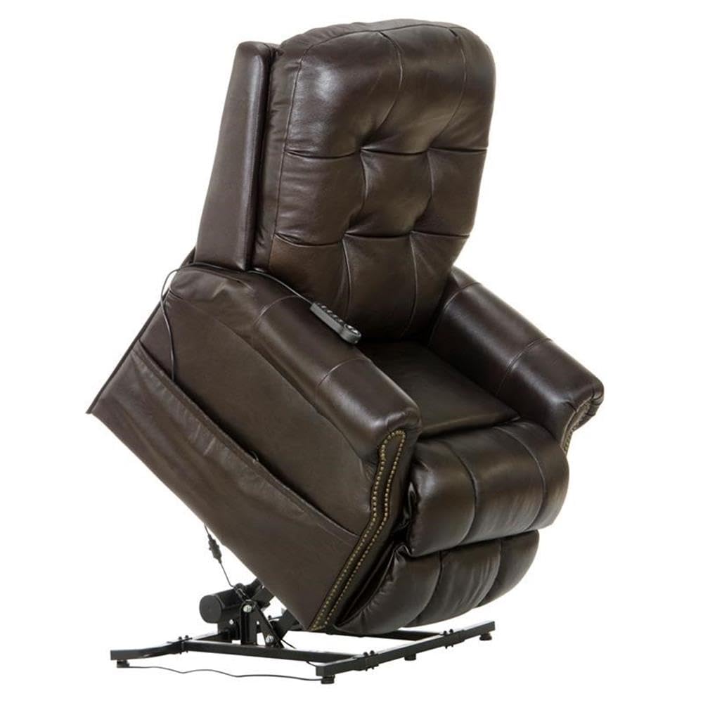 Catnapper Tyler Chocolate Brown Leather Power Lift Lay Flat Recliner with Heat & Massage Catnapper