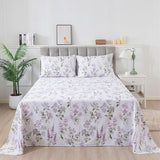 FADFAY Queen Sheets Set 100% Cotton Purple White Bed Sheet, French Country Lilac Lavender Green Leaves Sheets Botanical Pattern Minimalist Bedding, Soft Crisp & Breathable Luxury Deep Pocket Sheet FADFAY