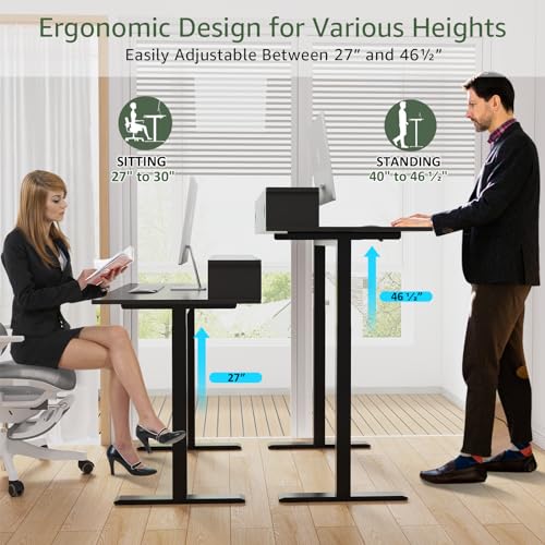Our Modern Space 2-Tier Height Adjustable 45" Electric Standing Desk - Upgraded Ultra Durable Home Office Large Rectangular Computer Table or Laptop Sit Stand Workstation - Black Our Modern Space