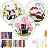 TINDTOP Embroidery Kit for Adults, Cat Embroidery Practice Kit for Beginners Include Embroidery Cloth Hoops Threads for Craft Lover Hand Stitch with Embroidery Skill Techniques