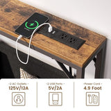 Asgolion 47.2'' Skinny Console Table with Power Outlet, 5.91" Behind Couch Table with Charging Station, Long Sofa Table, Narrow Entryway Table for Living Room, Foyer, Hallway, Rustic Brown Asgolion