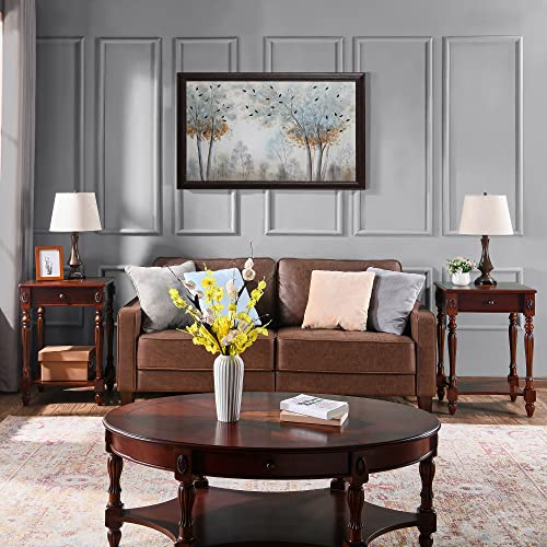 MODERION Solid Wood Side Table with Drawer and Storage Shelf, Traditional End Table, Narrow Telephone Nightstand, Carvings Elegant Vintage, for Living Room, Bedroom, Office Cherry Walnut GBJ1533WD MODERION