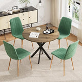 HAIZAO Small Round Dining Table Set for 4, 31.5'' Mid Century MDF Kitchen Table Set & 4 Green Wooden Velvet Dining Chairs, 5-Piece Retro Circle Dining Room Table Set for Home Apartment HAIZAO