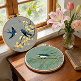 ERKOON Embroidery Kit for Beginners, 2 Set Floral Cross Stitch Set Include Embroidery Cloth Hoops Threads for Craft Lover Hand Stitch with Embroidery Skill Techniques (Hummingbird)