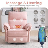 Rhevoy Oversized Power Recliner Chair Swivel Glider with Massage and Heat, Rocker Nursery Recliner for Adults with Adjustable Headrest, 26" Extra Wide Nursery Chair with Overstuffed Armrest,Pink