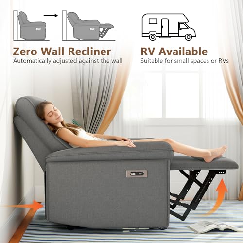 QicoFelix Wall Hugger Recliners for Small Spaces, Zero Wall Power Recliner on Clearance, Fabric RV Recliner, Home Theater Seating for Living Room w/USB Ports (Dark Gray)