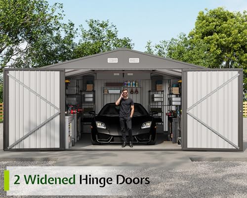 Jocisland 10.1x20.7x7.3 FT Heavy Duty Metal Carport, Car Canopy with 2 Lockable Doors & 4 Windows, All-Weather Car Shelter for Car, Boat, Truck, Lawn Equipment, Dark Gray Jocisland