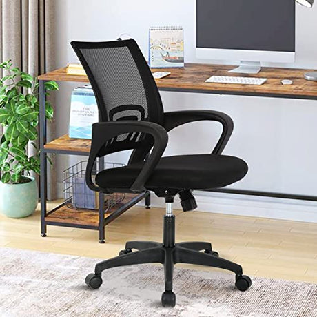 Mesh Computer Chair Home Office Chair Ergonomic Desk Chair with Lumbar Support& Armrest, Adjustable Mid Back Task Chair Rolling Swivel Executive Chairs for Adults, Black YIQIEDEY