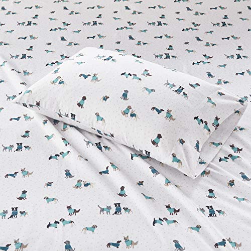 Intelligent Design Cozy Soft 100% Cotton Flannel Print Animals Stars Cute Warm, Ultra Soft Cold Weather Sheet Set Bedding, Full, Teal Dogs 4 Piece Intelligent Design
