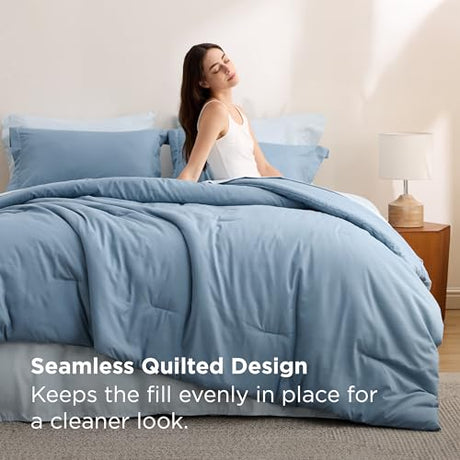 Bedsure Queen Comforter Set - 7 Pieces Grayish Blue Queen Bedding Set for All Seasons, Boho Contrasting Design Bed in a Bag with Comforter, Sheets, Pillowcases & Shams Bedsure