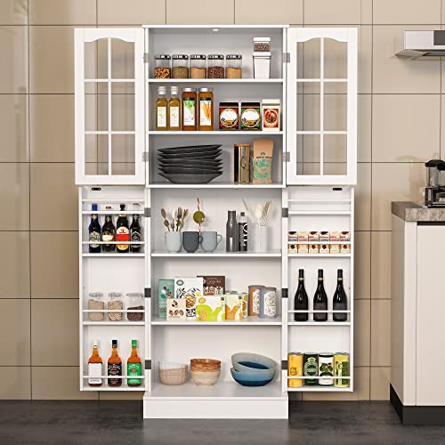 Jehiatek 64” Kitchen Pantry Storage Cabinet, Tall Kitchen Pantry Cabinets with Doors and Shelves, Food Pantry Cabinet Buffet Cupboards for Bedroom Jehiatek
