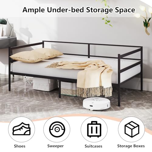 KOMFOTT Metal Daybed Frame Twin Size, Heavy-Duty Steel Slats Support Sofa Bed, Platform Mattress Foundation, Multifunctional Platform Bed Frame, Day Bed for Living Room & Guest Room KOMFOTT