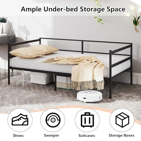 KOMFOTT Metal Daybed Frame Twin Size, Heavy-Duty Steel Slats Support Sofa Bed, Platform Mattress Foundation, Multifunctional Platform Bed Frame, Day Bed for Living Room & Guest Room KOMFOTT