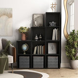 HOMES: INSIDE + OUT Apexa 3 Cube Storage Organizer Shelves, Stackable Wood Bookcase Fits Cubby Bins for Organization, Dorm Teen Room Decor & Home Office, Black HOMES: INSIDE + OUT