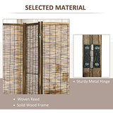 HOMCOM 4 Panel Room Divider, 5.5 Ft Portable Folding Privacy Screens, Reed Hand-Woven Freestanding Partition Wall Dividers for Home Office, Carbonized HOMCOM
