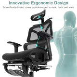 VECELO Swivel Ergonomic High Back Mesh Office Chair with Retractable Footrest, Adjustable Backrest, Tilt Function, 3D Armrests & Headrest, Lumbar Support for Executive/Computer Desk/Task Work, Black VECELO