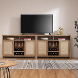 SICOTAS Coffee Bar Cabinet, 51" Rattan Sideboard Buffet Cabinet with Storage, Boho Farmhouse Liquor Cabinet with Wine Racks Credenza Console Table for Home Living Dining Room Entryway, Natural SICOTAS