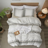Ranunculus Tufted Stripes Ombre Queen Duvet Cover Set, Soft Brushed Microfiber Striped Duvet Cover Queen Size with Button Closure & 2 Pillow Shams, Comforter Not Included (White Ombre, 90"x90") Ranunculus