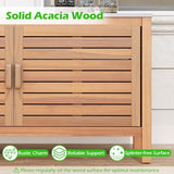 Goplus Patio Storage Cabinet, 2-Door Acacia Wood Console Table with Faux Marble Top, Outdoor Wooden Sideboard for Deck, Garden, Backyard & Entryway Goplus