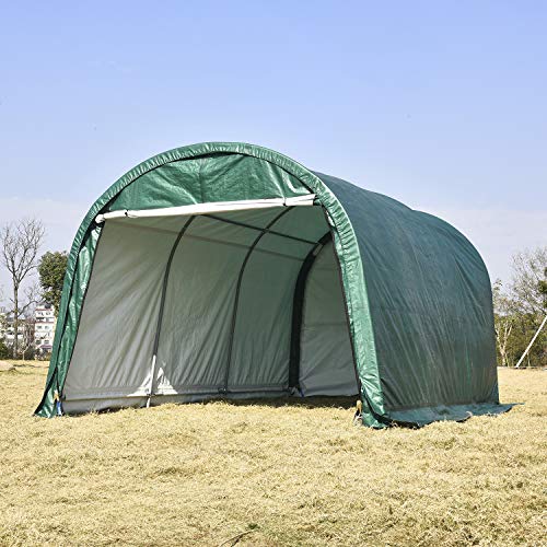 Walsport 10x15 Carport Canopy, Portable Garage with Steel Frame and Waterproof Cover, Round Roof Car Tent for Outdoor Storage Shed Car (Green) walsport