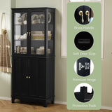 ARTPOWER 72" Freestanding Kitchen Pantry Storage Sideboard, Classical Tall Cabinet with Glass Door and Adjustable Shelves for Kitchen, Livingroom and ARTPOWER