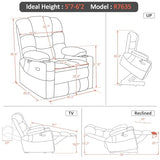 MCombo Big Man Power Lay Flat Lift Chair, Oversized Triple Motor Power Lift Recliner with Massage & Dual Heating, Adjustable Headrest, Faux Leather R7635 (Dark Grey, Large-Oversize)