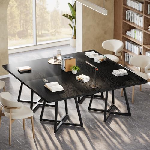 Tribesigns 31.5" Square Conference Table, Industrial Office Meeting Table for 4 People, Business Podcast Furniture with Metal Base for Small Spaces, Office Conference, Black Tribesigns