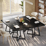 Tribesigns 31.5" Square Conference Table, Industrial Office Meeting Table for 4 People, Business Podcast Furniture with Metal Base for Small Spaces, Office Conference, Black Tribesigns