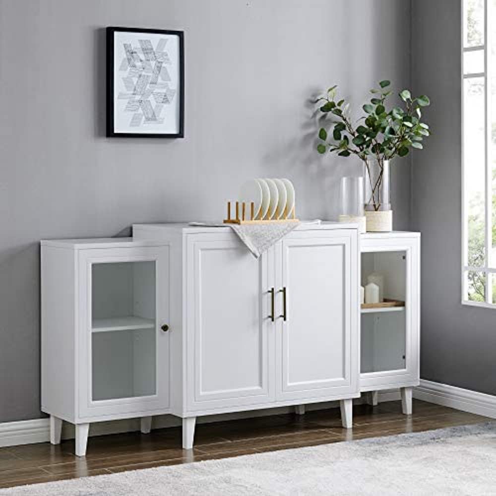 Walker Edison 4-Door Tiered Modern-Sideboard-Buffet Stand for Storage, 62, White - WoodArtSupply