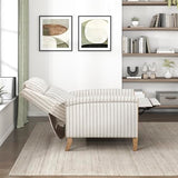 Lexicon Pushback Recliner Chair, Striped Textured Fabric Accent Armchair, Push Back Recliner, Nailhead Trim, Solid Wood Legs, Easy Assembly for Living Room/Office/Apartment, White/Grey Lexicon