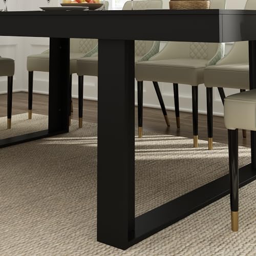 Hitow Dining Table for 8-10 People, 86.6-Inch Rectangular Wood Kitchen Table with Thicken Tabletop, Office Conference Room Table, Dining Room Living Room Table, Brown & Black Hitow