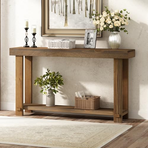 HOKYHOKY Solid Wood Console Table for Entryway, 54.3" Farmhouse Entryway Tables with Thickened Tabletop and Legs Rustic Narrow Skinny Behind Couch Long Sofa Table for Living Room, Hallway, Foyer HOKYHOKY