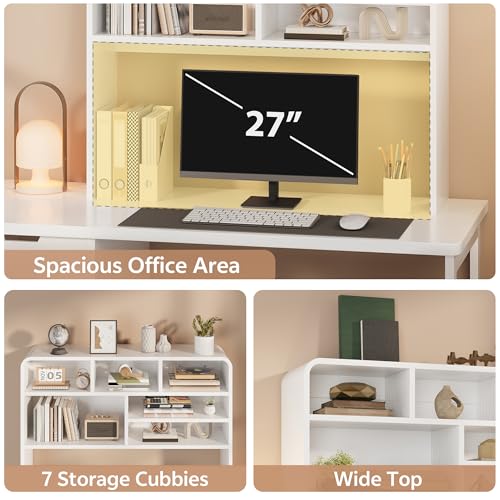 Homiflex 5-Tier Desk Shelf, 37.4''W Desktop Bookshelf for Computer Monitor, Desktop Organizer Shelf Storage Rack with 6 Cubbies, 5-Level Desk Hutch Display Rack for Home, Office, Dorm, Vanity, White Homiflex