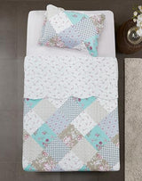 Brilliant Sunshine Blue and Green Rose Patchwork, 2-Piece Quilt Set with 1 Sham, Reversible Bedspread, Soft Lightweight Coverlet, All-Season, Twin, Blue Green Brilliant Sunshine