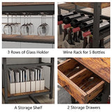 Dining Table Set for 4-6 People, 54.7" Kitchen Dinner Table with 2 Bench, Dining Room Tables Set with Storage Drawer & Shelf, 3-Piece Breakfast Nook Tables with Wine Rack &Glass Holder (Rustic) Gyfimoie