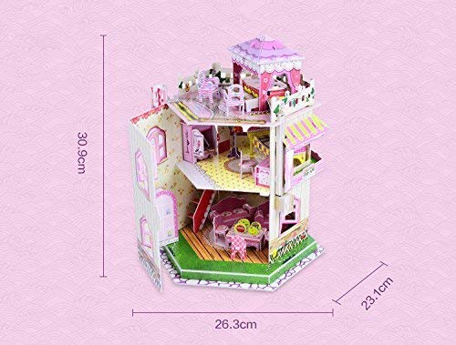 Rooftop Romance 3D Puzzle Dollhouse for Girls - Easy to Assemble 3-D Miniature Doll House Building Kit with LED Light for Kids - Educational Paper Jigsaw Puzzles - Perfect Craft Toys Gift - 101 Pcs Sourcingbay